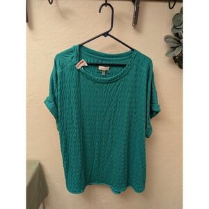 Cupio Women's Teal Textured Short Sleeve Top Plus Size 2X